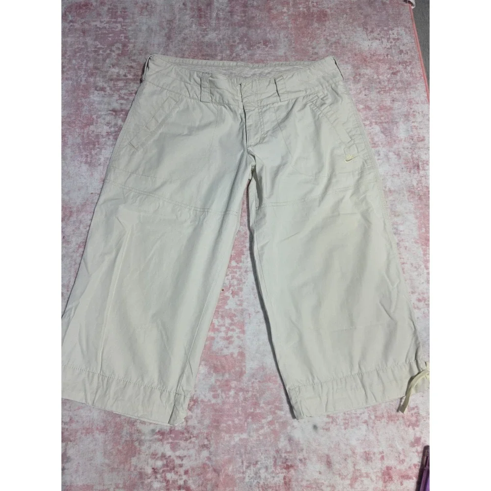 Nike Youth Girls Size M (8-10) Cream Beige Cotton Capri Crop Pants Drawstring...